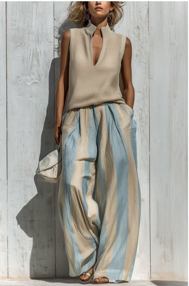 Ensemble Débardeur et Pantalon Ample Rayé