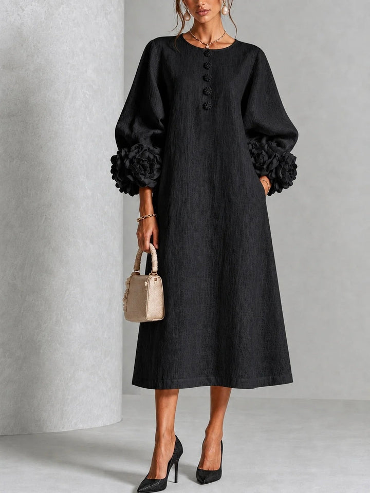 Ivy | Robe Midi Fleurie à Manchettes de Roses
