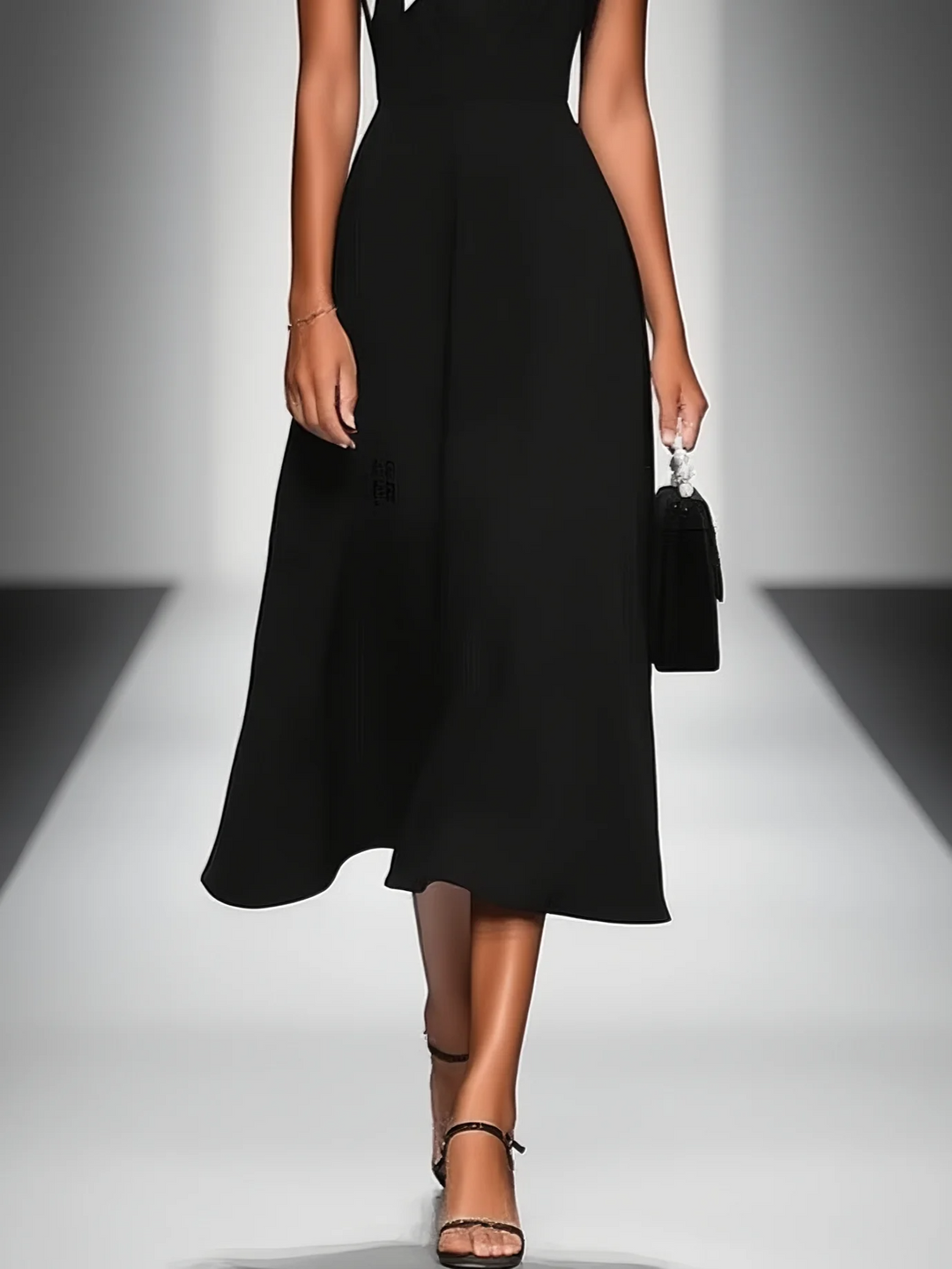 Ariane | Robe Midi Femme à Décolleté Carré et Manches Colorblock