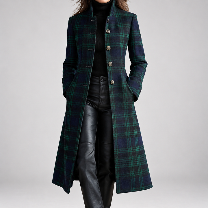 Rébecca | Manteau mi-long cintré à carreaux