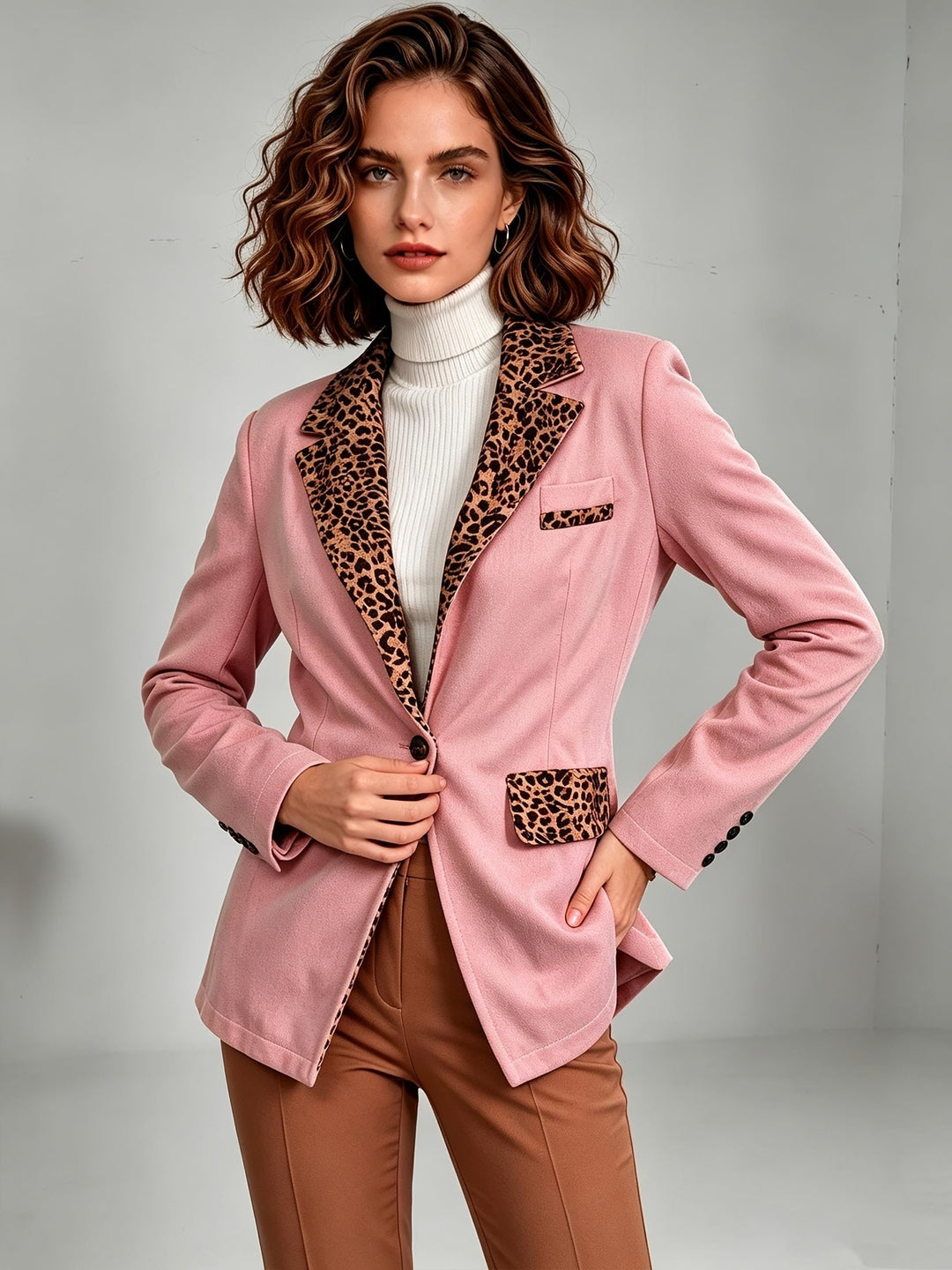 Clémentine | Blazer cintré en velours à détails léopard