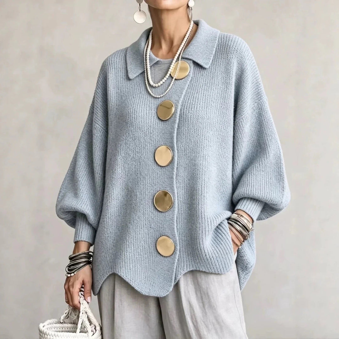 Karina | Cardigan Oversize à Col et Boutons – Bleu Ciel