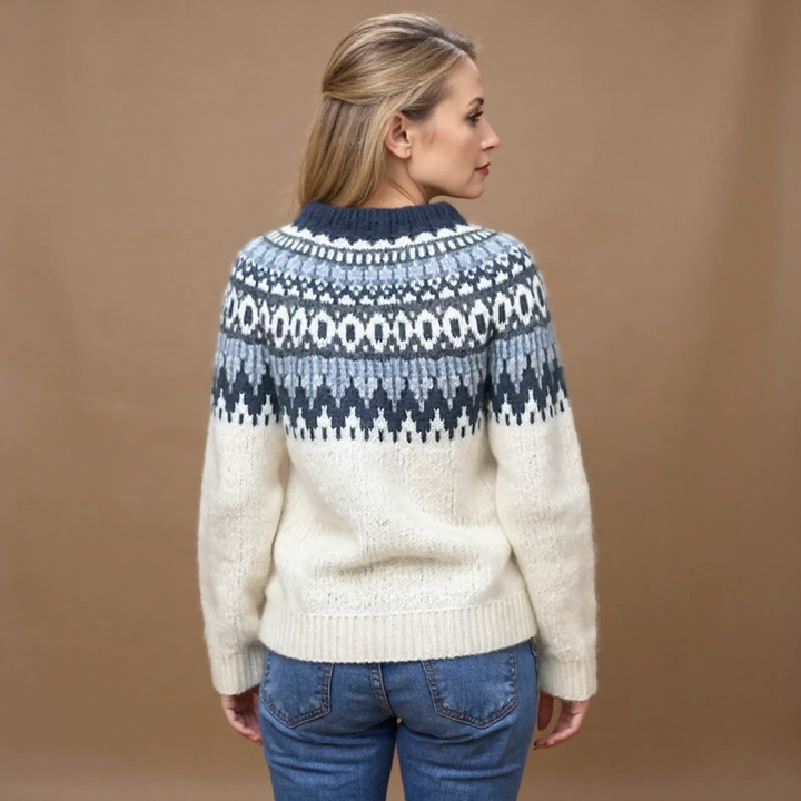 Pull Maille Écru Empiècement Marine Pauline