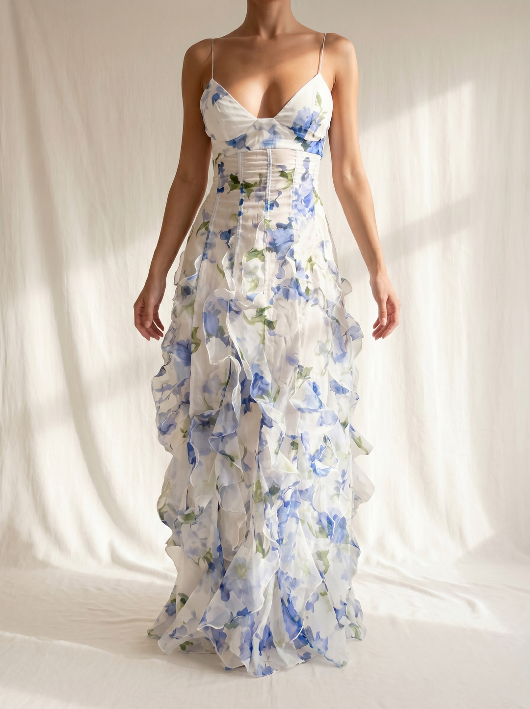 Robe Midi en Tissu Floral avec Détails Froncés - Maison Élise