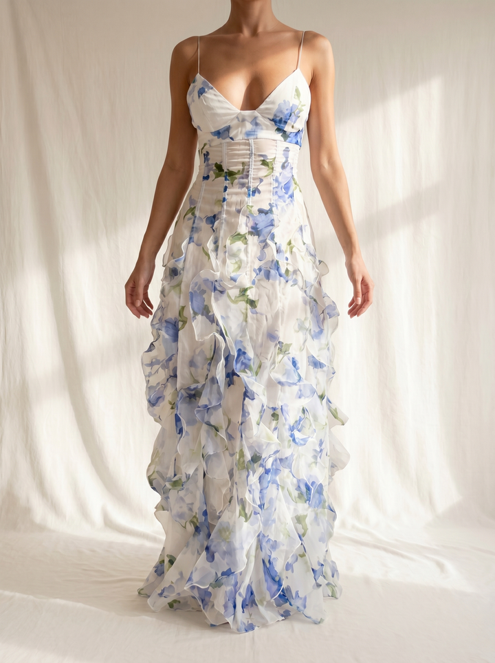 Robe Midi en Tissu Floral avec Détails Froncés - Maison Élise