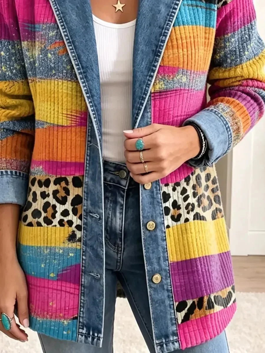 Victoria | Veste en Jean Rétro à Motif Léopard Coloré