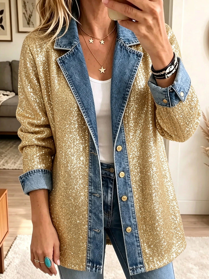 Sophia | Veste en Jean à Paillettes Dorées