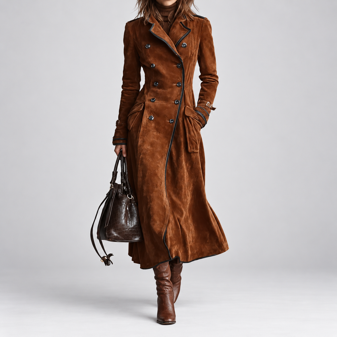 Georgette | Trench long effet daim avec ceinture
