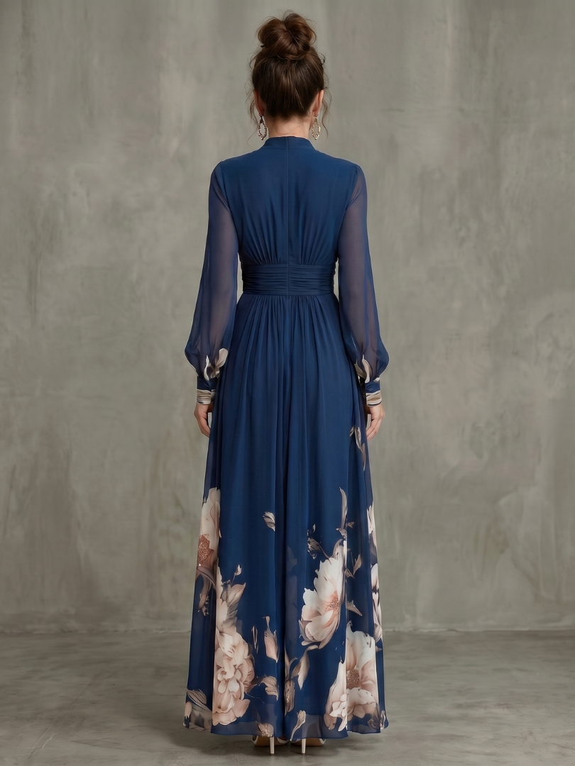 Maude | Robe Longue à Ourlet Fleuri et Manches Transparentes