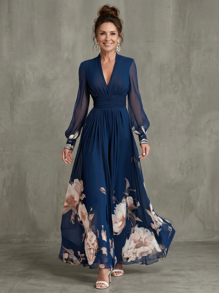 Maude | Robe Longue à Ourlet Fleuri et Manches Transparentes