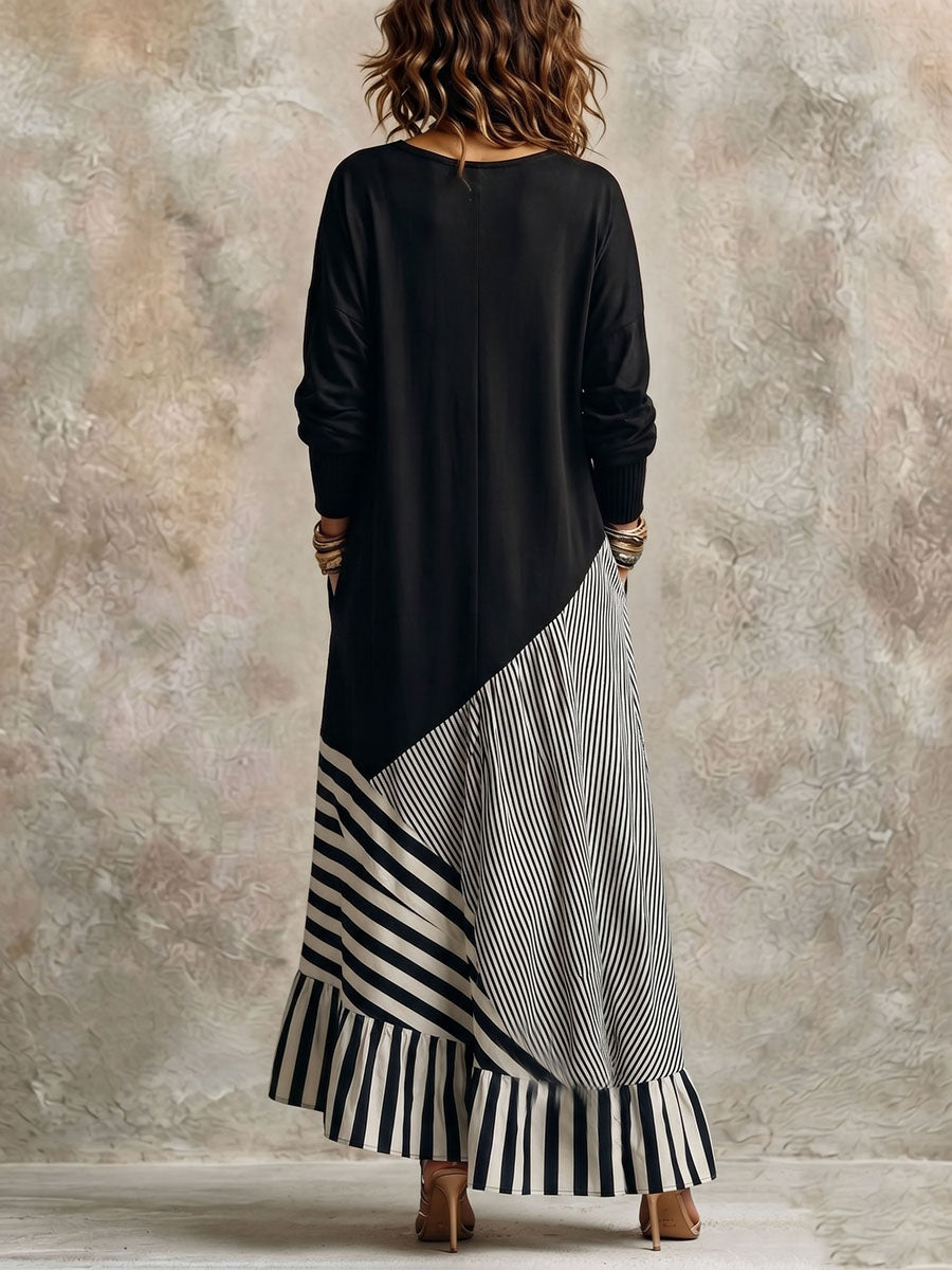 Alice | Robe Maxi Noire et Rayée Élégante et Chic