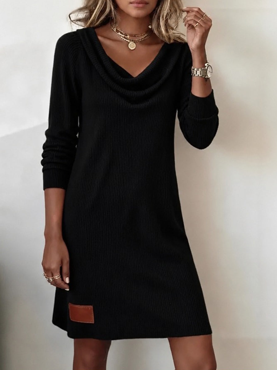 Mira | Robe-Pull en Maille Côtelée à Col Bénitier – Noir