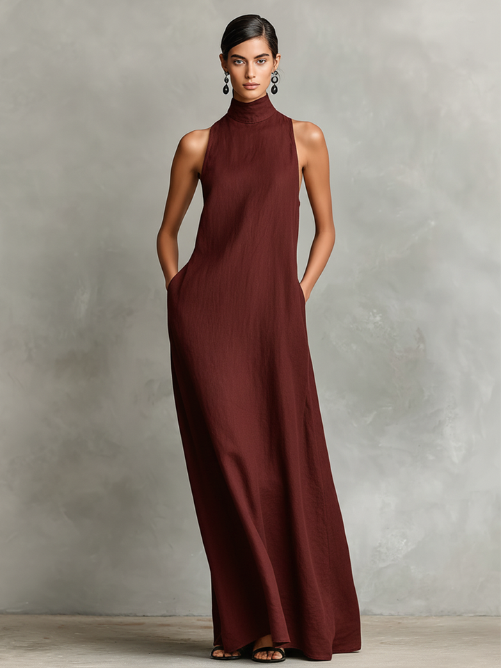 Chrissy | Robe Longue Minimaliste à Col Montant