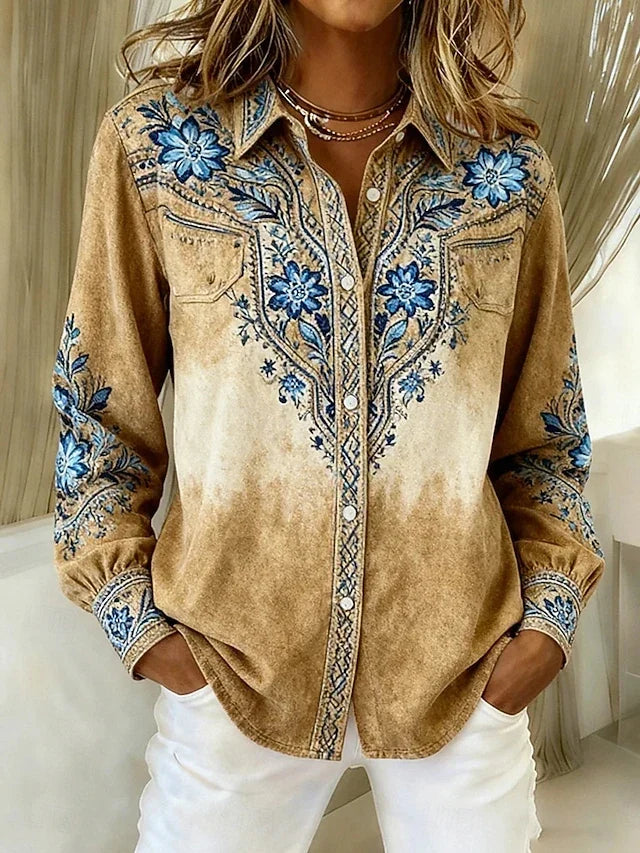 Tucson | Chemisier Boutonné Western Vintage à Fleurs