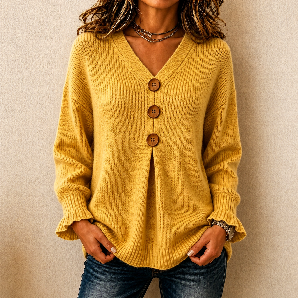 Brunella | Pull à Col V en Maille – Jaune