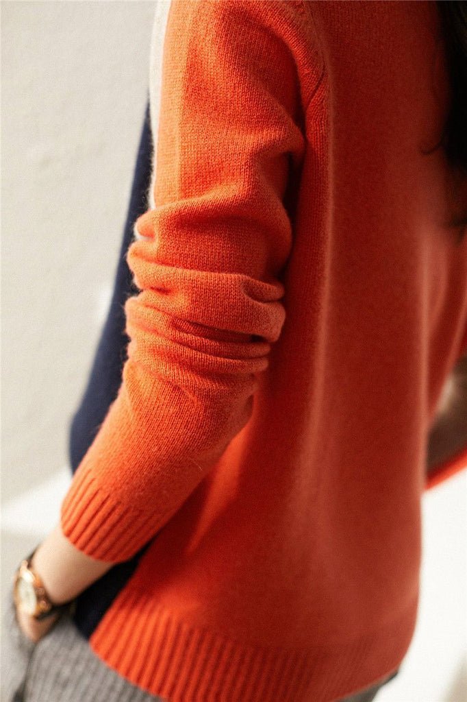 Vera | Pull à Rayures Rétro Bleu Marine et Orange